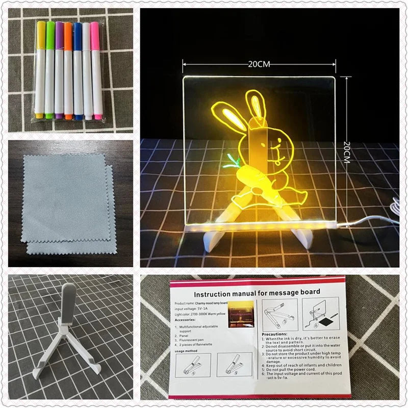 Luminous LED Acrylic Drawing Board – Rewritable Glow Note & Drawing Light