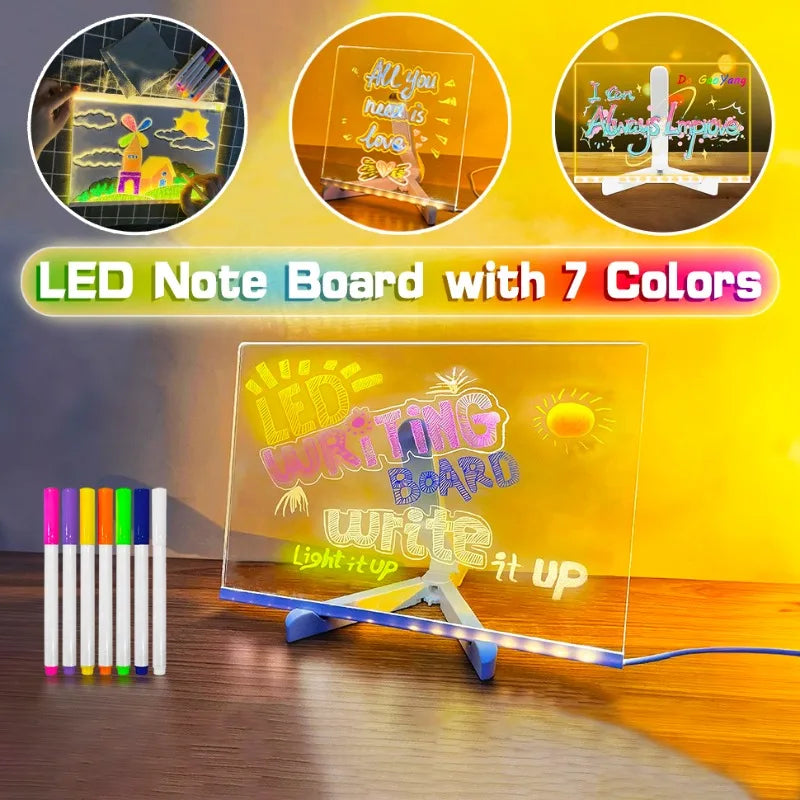 Luminous LED Acrylic Drawing Board – Rewritable Glow Note & Drawing Light